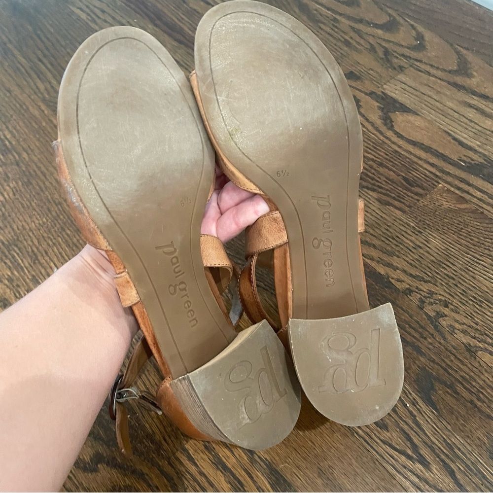 PAUL GREEN Brown Leather Buckle Stacked Block Heel Sandals - Picture 7 of 9